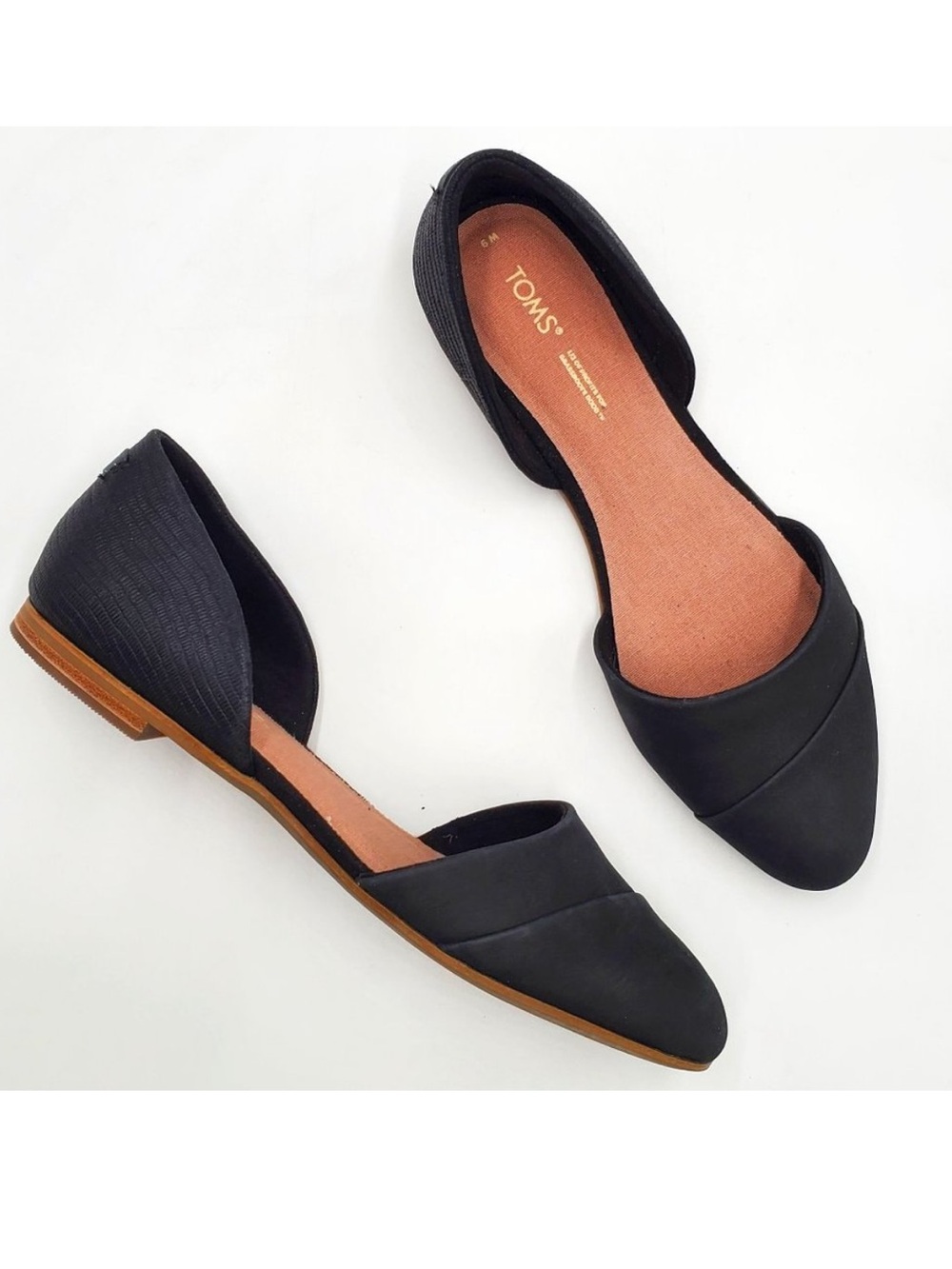 TOMS Jutti D’Orsay Black Suede Pointed Toe Flats Women’s Size 8